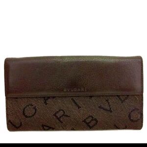 Authentic BVLGARI Logo Canvas Leather Long Bifold Wallet